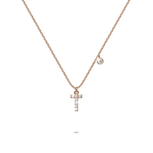 Solid 925 Sterling Silver Initial Crystal Personalised Alphabet Letter Necklace Rose Gold Filled
